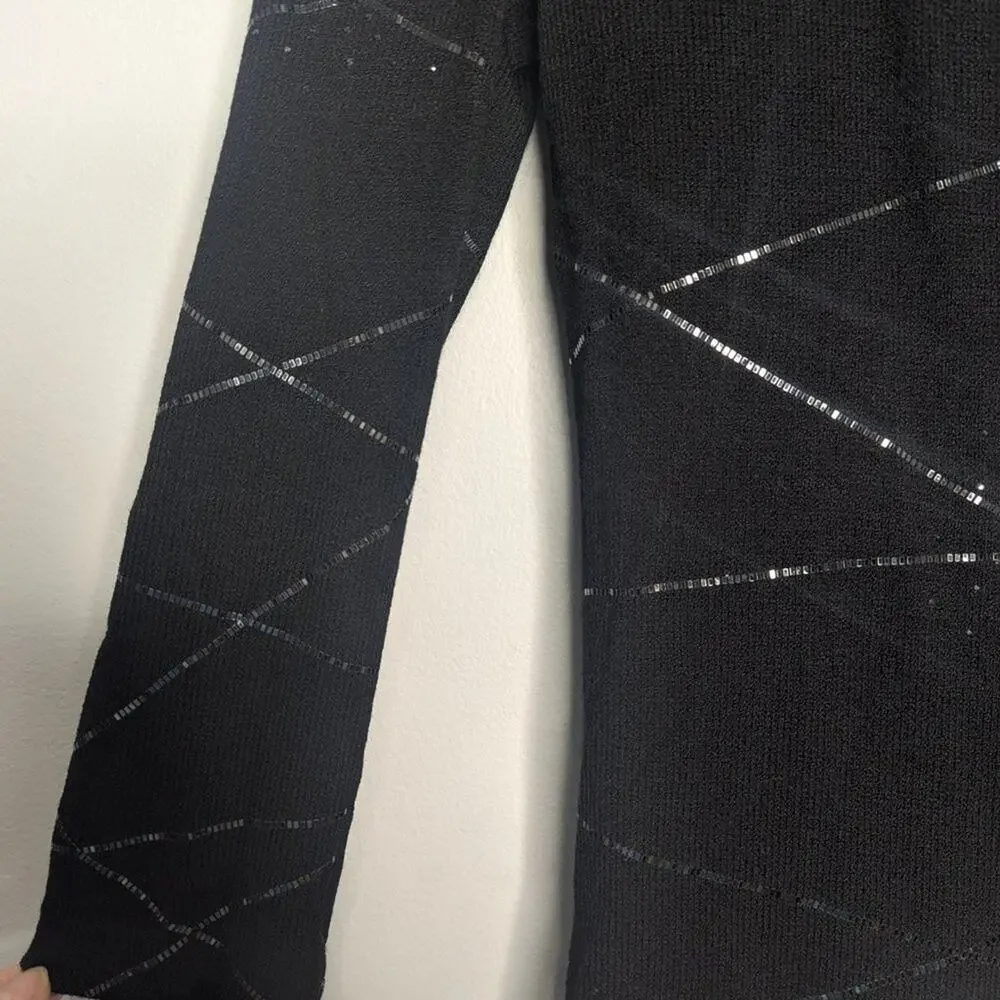 St. John Evening Vintage Black Starburst Sparkle Cardigan Long Sleeve V-Neck 2